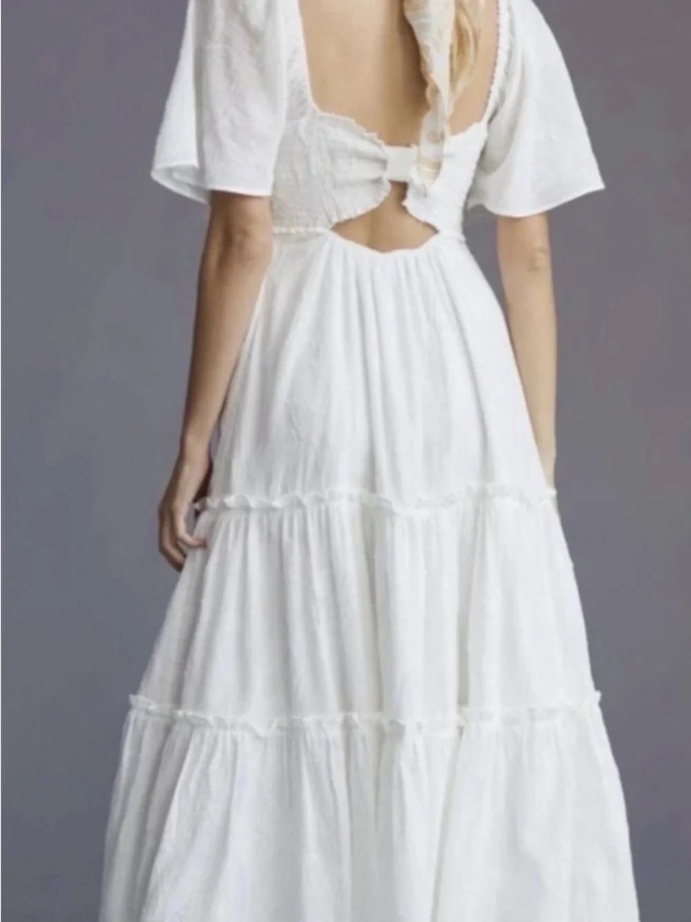Anthropologie White Tiered Button-Front Maxi Dress